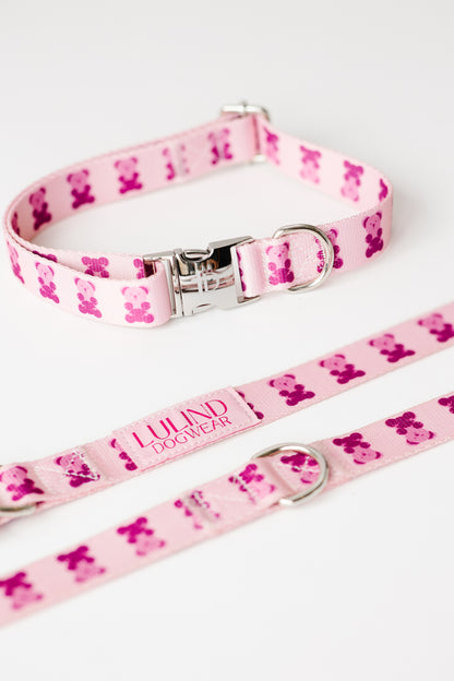 Pink Teddy Collar & Adjustable Leash Set